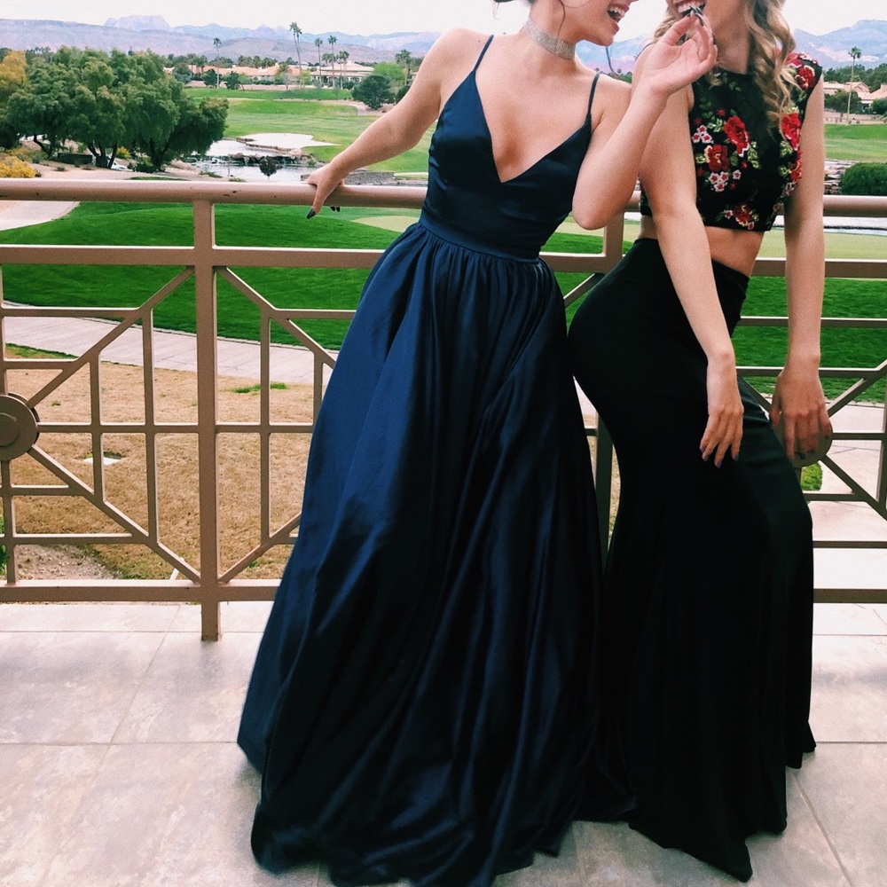 Blue / Navy Blue Gown, Long Dress, Lowcut